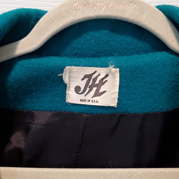 Vintage Union Made wool coat, turquoise,  women's size 14 - Picture 8 of 15